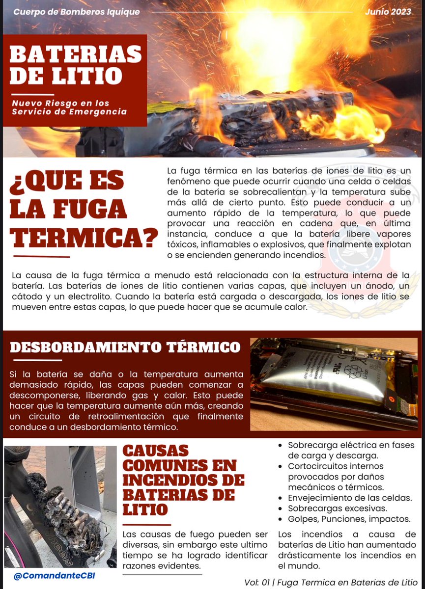 comandanteCBI's tweet photo. La intervención en incidentes donde existe la presencia de baterías de litio es un gran desafío a los respondedores. El desarrollo y actualización de servicios de emergencia en esta materia es fundamental. #BomberosIquique #Iquique #CBITraining 
¡Profesionales de la Emergencia! https://t.co/ipWEZV5vIh