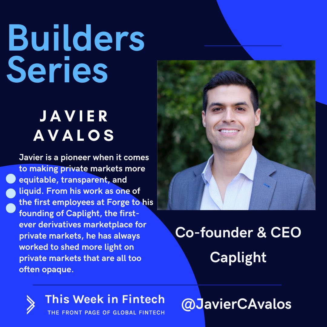 This week for the Builders Series, we highlight <a href="/JavierCAvalos/">Javier Avalos</a>, Co-Founder and CEO <a href="/CaplightData/">Caplight</a>, the first-ever derivatives marketplace for private markets. 

From his work at Forge to his current role, Javier has paved the way for markets that are more robust and liquid.