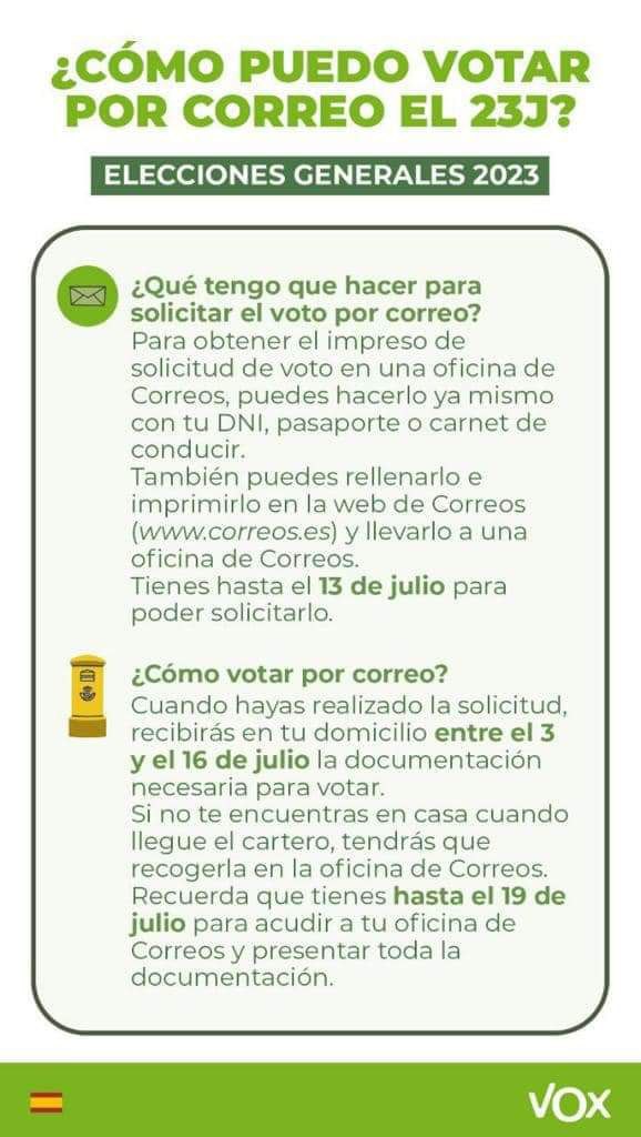 VoxHuesca's tweet photo. ⚠️ Este 23-J tenemos que hacer nuestra parte para echar a Pedro Sánchez de la Moncloa y a sus nefastas políticas de nuestras vidas. Por eso, si vas a estar de vacaciones o si resides en el extranjero, haz también tu parte y vota por correo 📩✅🇪🇸 https://t.co/SK3ZLEX2tW