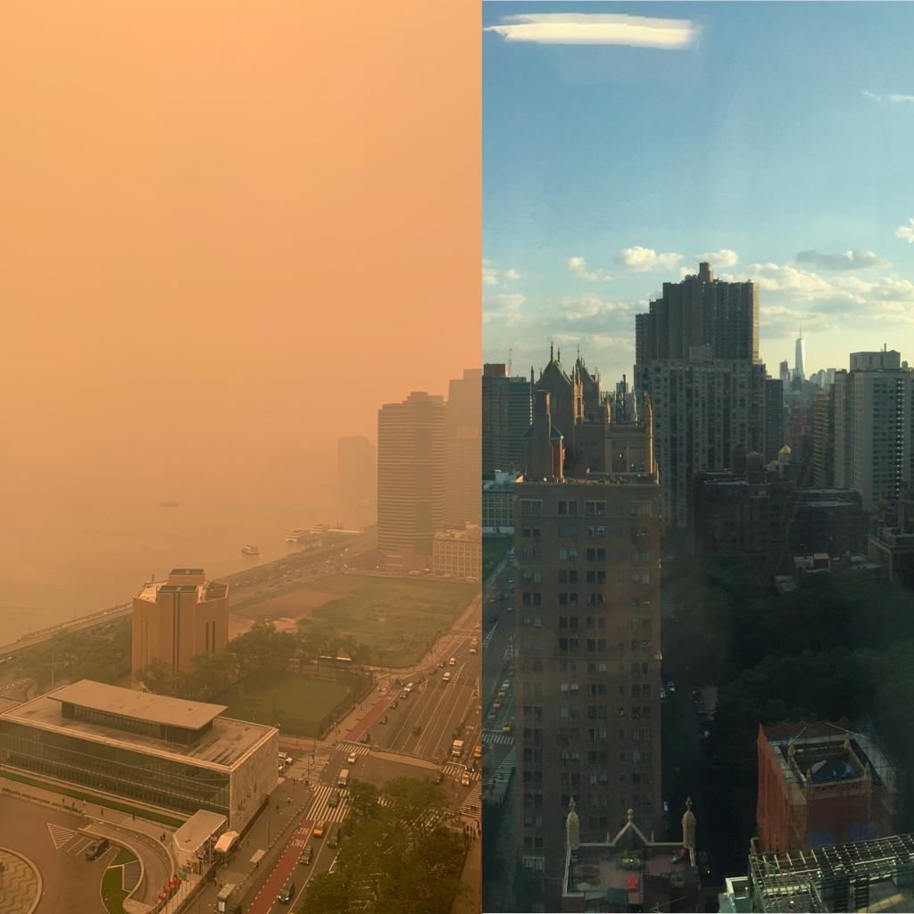ASteiner's tweet photo. This is the view from the @UNDP office window in #NewYork as smoke from the #CanadaWildfires prompts an #AirQualityAlert.

Also a stark reminder that we should never take clean air for granted: 99% of the world’s population breathe in dangerously polluted air. https://t.co/lzB4klQgXZ