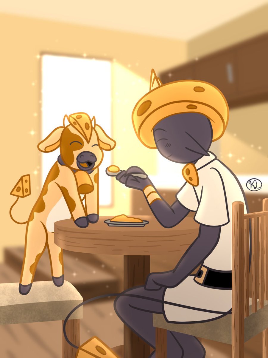 KayleeOriginals's tweet photo. Cheese with his familiar, Mozzy
#cheese #mozzarella #cow #food #familiar #oc #digitalart #artist https://t.co/KMcfogQYYe