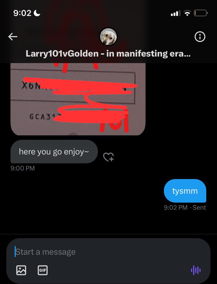 evyxnn's tweet photo. @larrygaoboy #GoldensProofsCollection I traded merm21 for a 10$ gc! tysm again. third trade ive done with this person and i totally recommend it!! https://t.co/an3FPOQGDC