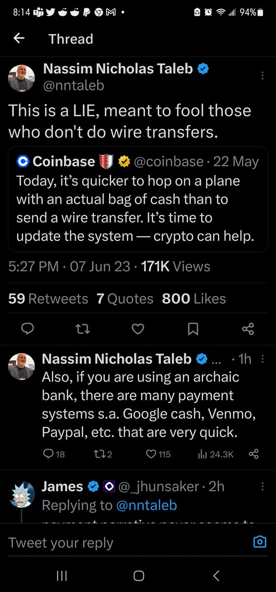 Great author, but captain obvious #nassimtaleb, running out of new ideas.  0% of the world does wire transfers, except banker idiots or those making large, secure purchases.  His tweet is a waste of time.  #fraud #RWRI #RWRI18 #RWRI17 #SITG #antifragile #skininthegame