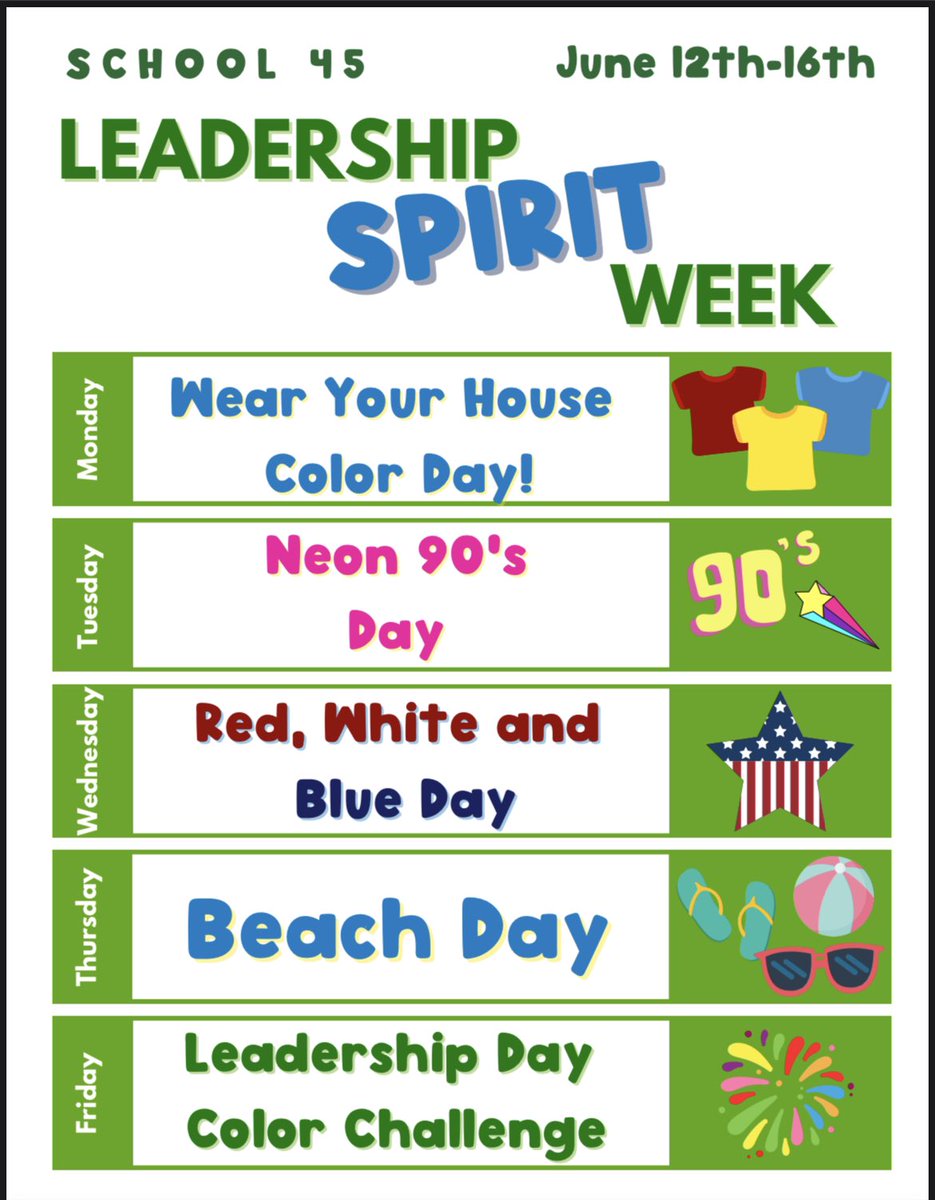RCSDsch45's tweet photo. June 12-16 is Leadership Spirit Week at School 45! https://t.co/xvfAlp0DB0