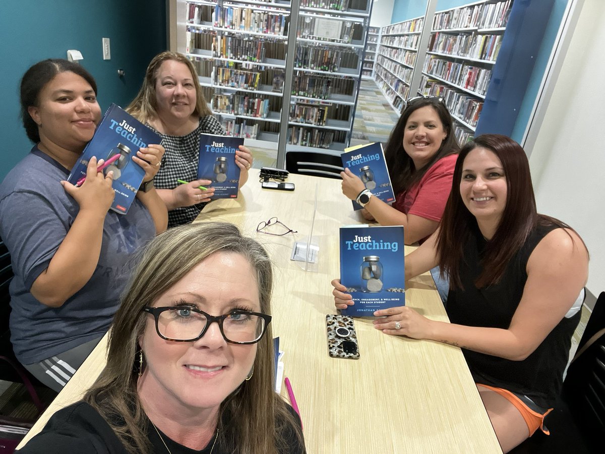 MrsPolizzotti's tweet photo. Starting our summer off right by diving into #JustTeaching!  We had a great discussion about cultivating environments of connection and love in our classrooms! @eckertjon #RobinsonISD @MrsA_Foster @kbaumanres @LP_teaches https://t.co/Ptpoduhfo7