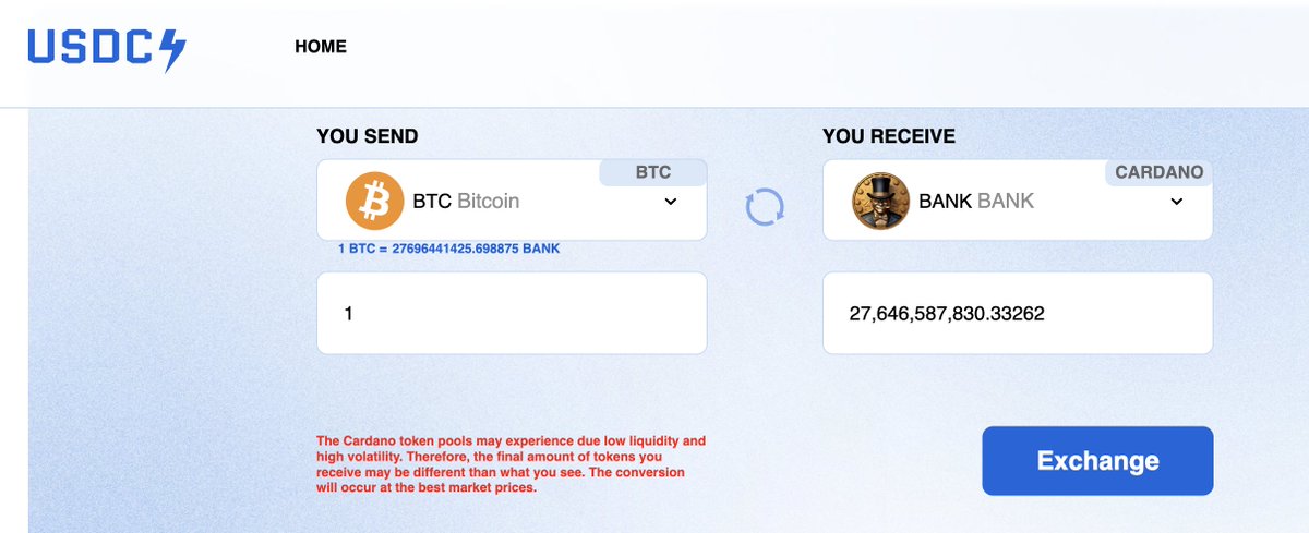 BankFiOfficial's tweet photo. Incredible! $BANK is now available for purchase on @usdc4exchange with most major #Cryptocurrency! 👀

Amazing work being done over there by the @CardanoCrocClub 🙏 https://t.co/5ZyJTVFMMQ