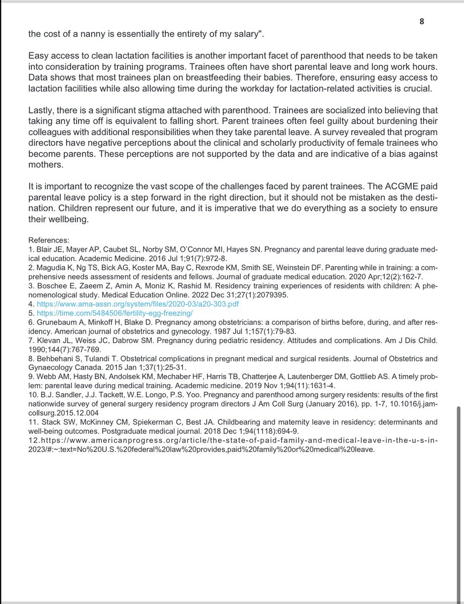 Parent #trainees in #residency and #fellowship need systemic and societal change. As someone who had three weeks of vacation as my parental leave, I can tell you, we are failing our children and their parents. #ACGME #MedTwitter #psychtwitter #AcademicChatter #ParentalLeave #IMG
