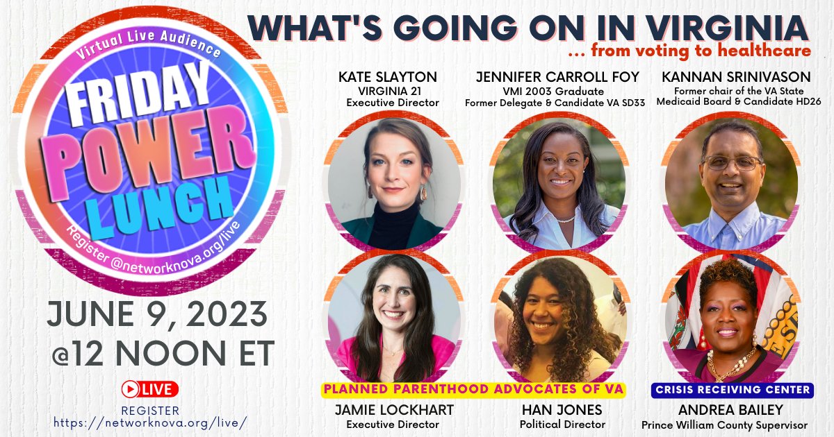 FriPowerLunch's tweet photo. 📢FRIDAY 12pm est: What’s Going On In Virginia - From voting rights to reproductive freedom

​Join the live virtual audience: https://t.co/Ss5IxWJkyC

#reproductivehealth #mentalhealthawareness #diversityandinclusion #medicaid #Virginia #VAPol #VALeg #FriPowerLunch https://t.co/H7qvNvFYhq