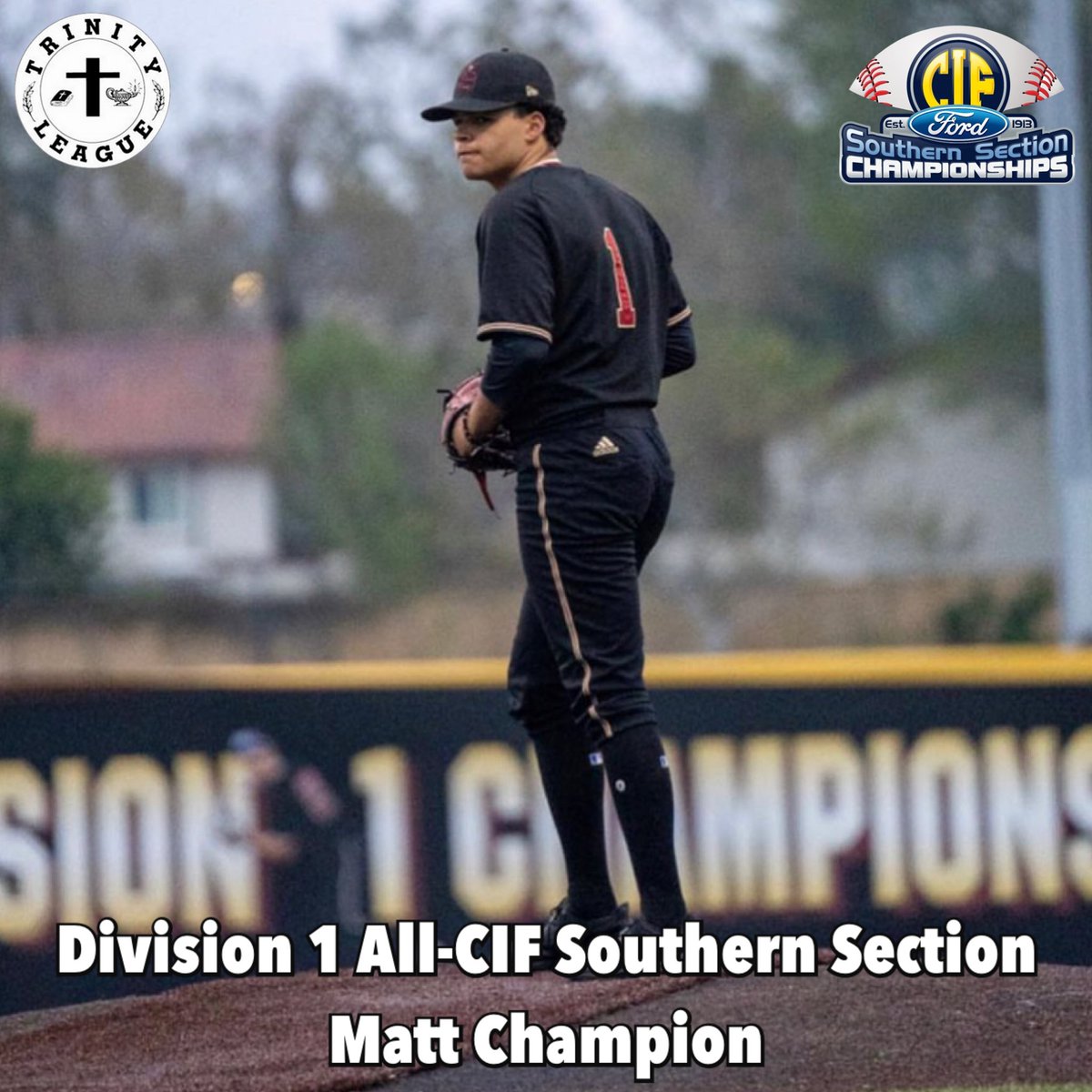 Trinity League Baseball (@trinity_bsb) on Twitter photo 2023 Division 1 All-CIF Southern Section
Player of the Year | <a href="/TrentCaraway/">Trent Caraway</a>
Coach of the Year | <a href="/coachkay13/">Brett Kay</a>
<a href="/CovaSammy51/">Sammy Cova</a> | SMCHS
<a href="/Collin15Clarke/">Collin Clarke</a> | SMCHS
<a href="/DerekCuriel/">Derek Curiel</a> | OLU
<a href="/DominicSmaldino/">Dominic Smaldino</a> | Jserra
<a href="/MattChamp12/">Matt Champion</a> | Jserra
<a href="/latsondheimer/">eric sondheimer</a> <a href="/SteveFryer/">Steve Fryer</a> <a href="/ocvarsityguy/">Dan Albano</a> 2023 Division 1 All-CIF Southern Section
Player of the Year | <a href="/TrentCaraway/">Trent Caraway</a>
Coach of the Year | <a href="/coachkay13/">Brett Kay</a>
<a href="/CovaSammy51/">Sammy Cova</a> | SMCHS
<a href="/Collin15Clarke/">Collin Clarke</a> | SMCHS
<a href="/DerekCuriel/">Derek Curiel</a> | OLU
<a href="/DominicSmaldino/">Dominic Smaldino</a> | Jserra
<a href="/MattChamp12/">Matt Champion</a> | Jserra
<a href="/latsondheimer/">eric sondheimer</a> <a href="/SteveFryer/">Steve Fryer</a> <a href="/ocvarsityguy/">Dan Albano</a>