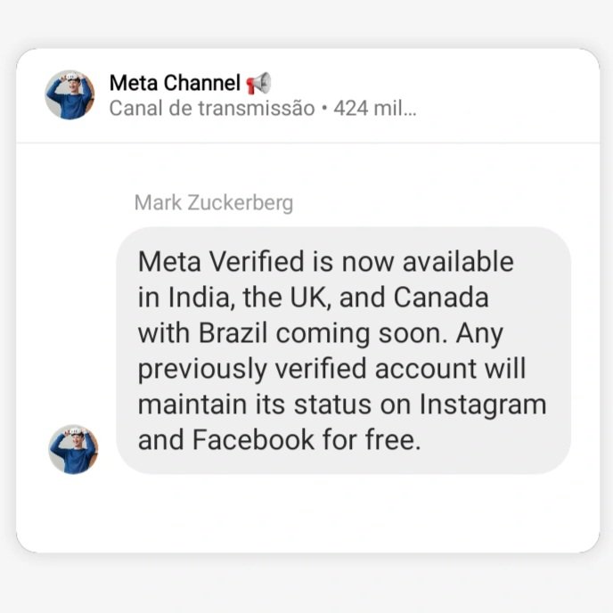 lucaskalango's tweet photo. Tio Mark anunciou que o Meta Verified ✅ chegou hoje na Índia, Reino Unido e Canada, chegando em BREVE no Brasil 🇧🇷
Contas já verificadas vão manter seu selo gratuitamente. https://t.co/D1mOjFXHDi