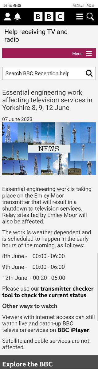 #Yorkshire #Kirklees #Huddersfield
Transmitter shutdown.  Great not warning viewers on actual tv, before it went off! 😠
I had to search for this info hardly consumer friendly. @Ofcom @FreeviewTV