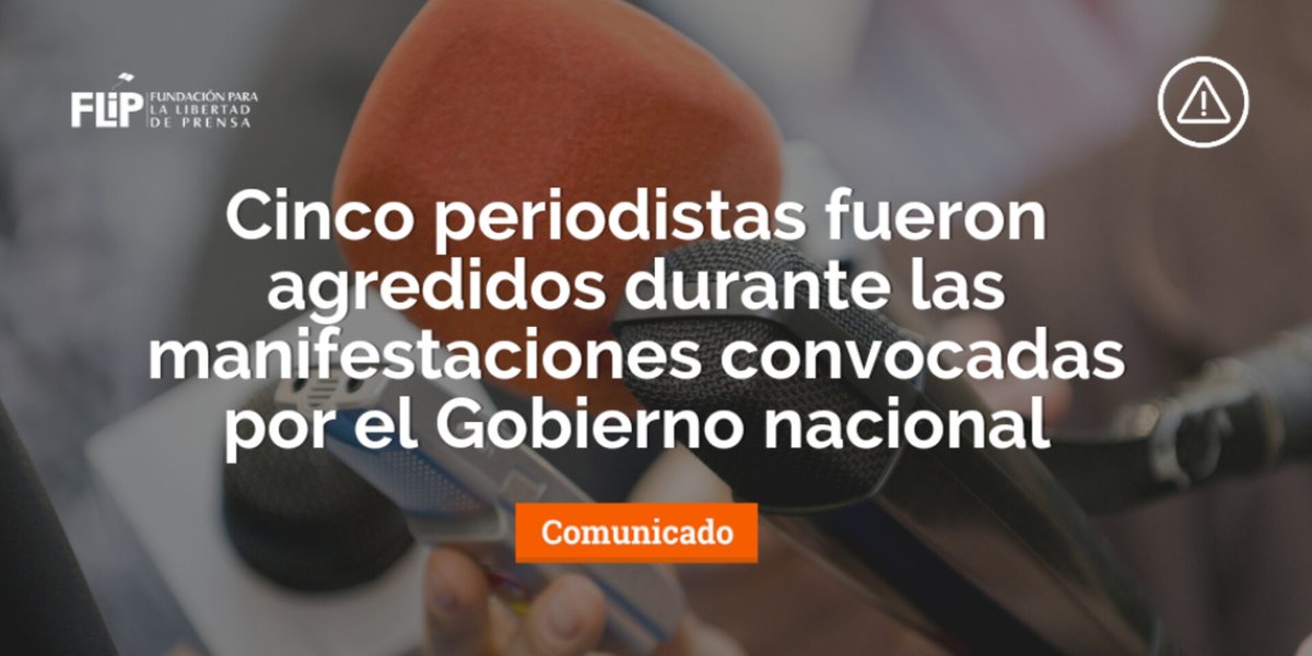 #ComunicadoFLIP | Rechazamos las agresiones por parte de manifestantes a periodistas de <a href="/rcnradio/">RCN Radio</a>, <a href="/BluRadioCo/">BluRadio Colombia</a> y <a href="/CaracolRadio/">Caracol Radio</a>, quienes cubrían las movilizaciones de hoy.

Abrimos 🧵: 
🔗flip.org.co/index.php/es/i…