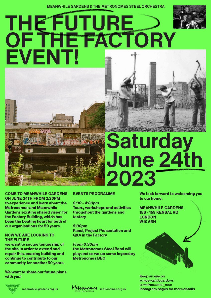 Join us on Saturday 24th June for a fun packed day and have your say! Artist’s workshops from <a href="/CamillaBrendon/">Camilla Brendon</a> and Tamar Davies, steel pan music from  <a href="/Metronomes_mso/">Metronomes Steel Orchestra</a> and a guided tree walk round our Arboretum! 🌳#northkensington #freeevent #RBKC #buildingplans #communitygarden 🌿