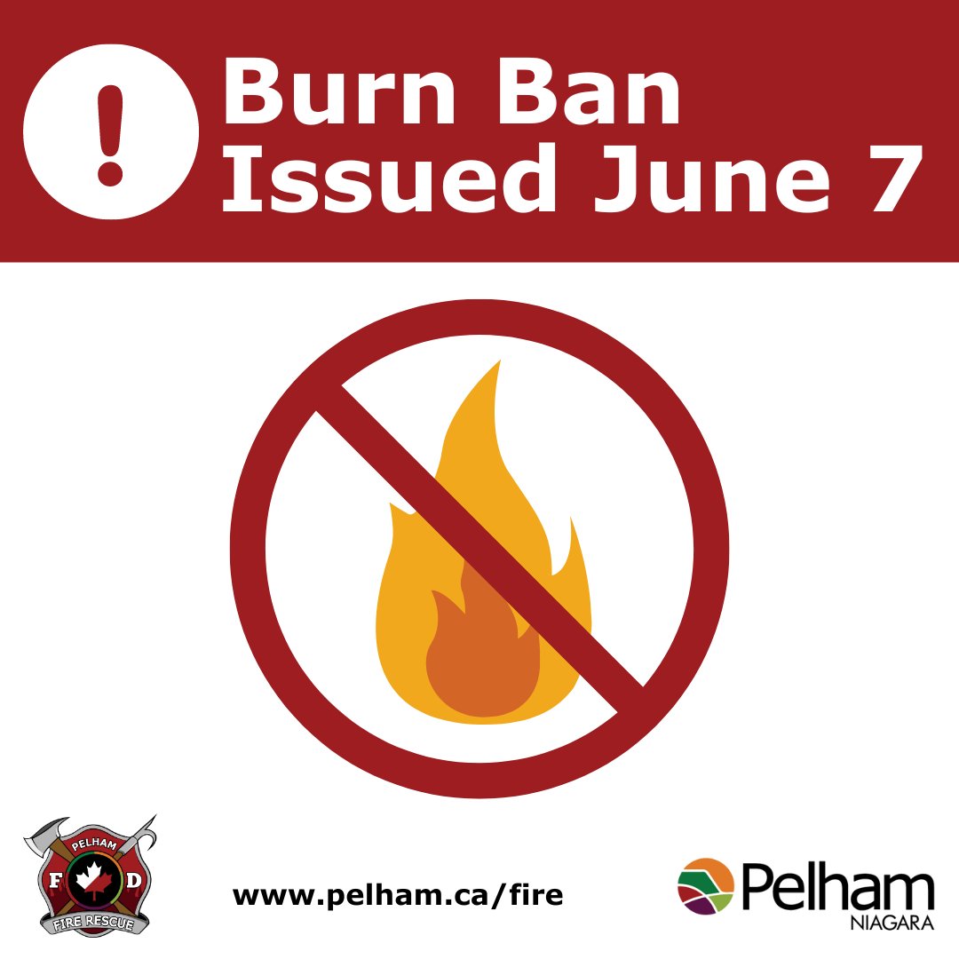 Burn Ban | The Town of Pelham Fire Chief has issued a burn ban due to the current weather and air conditions. Learn more at pelham.ca/en/news/pelham… #PelhamON #FireBan #BurnBan