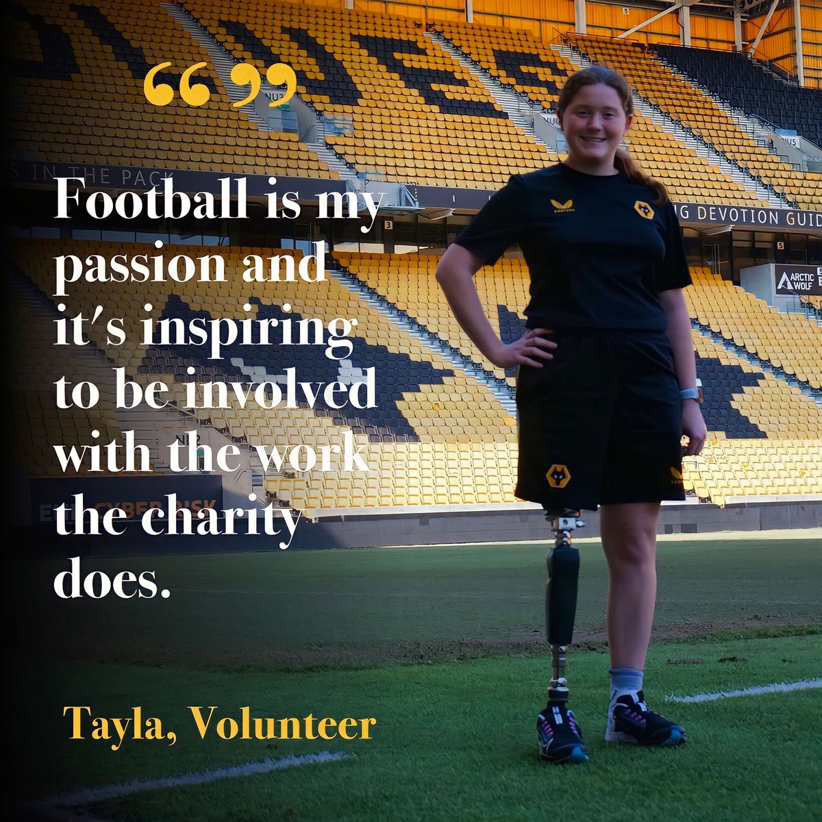 Tayla is an above-the-knee amputee and volunteers on our Active Through Football and Wolves Disability projects. 👋

She enjoys learning from experienced coaches and making a difference with the Wolves Foundation 🙌

#VolunteersWeek2023