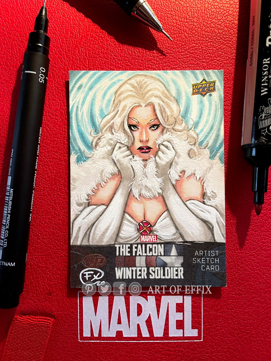 Effix_'s tweet photo. « Emma Frost » @Marvel X-Men
Artist Proof sketch card i ve drawn.
(« The Falcon and the Winter Soldier » set) by @upperdeckent 
Ink and markers.

#marvel #xmen #emmafrost #sketchcard https://t.co/A9o0uG1izj