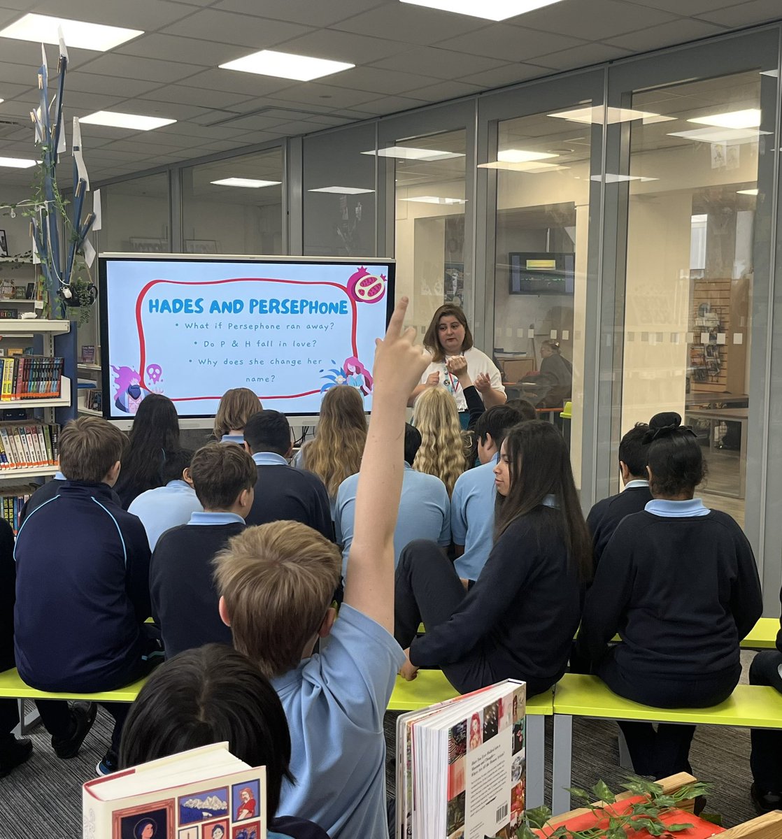 QBridgeLibrary's tweet photo. Pride month has started in style with wonderful author talks from @littlehux organised by local bookselling legends @BraveWren Super proud of Year 7 for coming up with the maddest story ideas 😂 #viviconway #Pride2023 #schoollibrary #qbreads https://t.co/Bga8aJFhGi