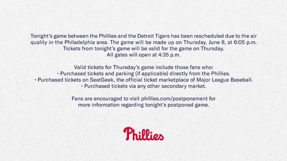 The Maltepes Report on Twitter "Philadelphia Phillies game postponed