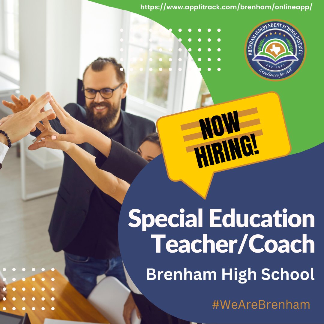 Brenham High School is looking for a Special Education Teacher/Coach to join their faculty! Apply for this position by visiting brenhamisd.net/page/hr.home. #WeAreBrenham <a href="/BrenhamISD/">Brenham ISD</a> <a href="/BrenhamCubAth/">Brenham HS Athletics</a> <a href="/BrenhamHS/">Brenham High School</a>