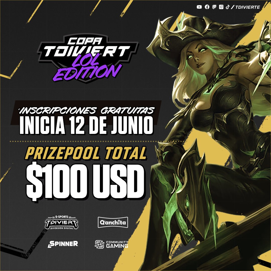 TORNEO GRATIS LEAGUE OF LEGENDS
Que esperas últimos día, de inscripciones para la Copa Tdiviert Edición: Lol

INSCRIPCIÓN TOTALMENTE GRATIS:
communitygaming.io/es/tournament/…

Si quieres participar pero no tienes equipo lo puedes encontrar aquí: chat.whatsapp.com/K2R8POhCdlA6Cg…