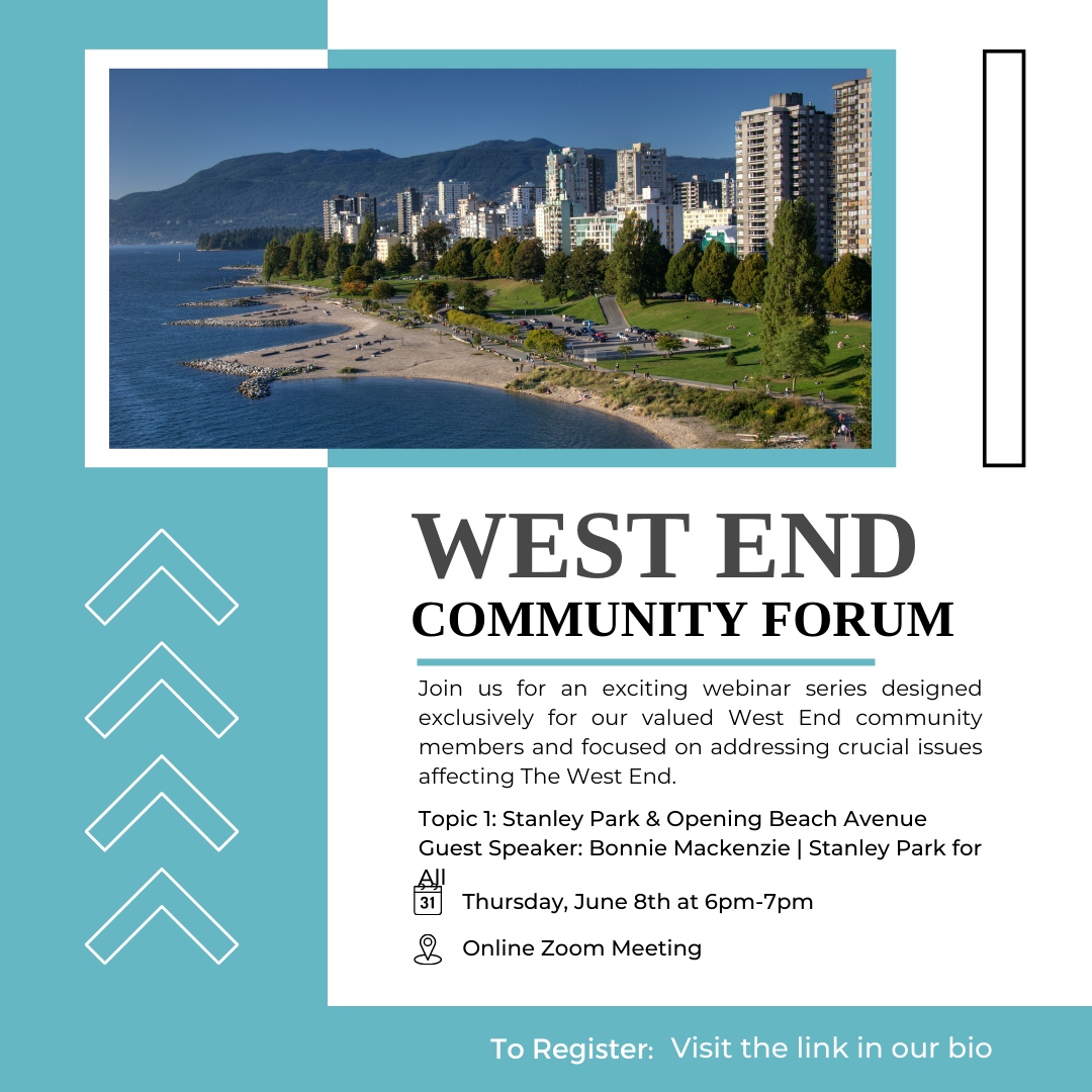 beach_everyone's tweet photo. Join us for the West End Community Forum - Your Voice Matters!

🌳 Week 1: Stanley Park &amp; Opening Beach Avenue
🗣️ Guest Speaker: Bonnie Mackenzie | Stanley Park for All

Let's embrace open dialogue and collaboration to tackle important issues. Together, we can make a difference. https://t.co/2lpwYfggvZ