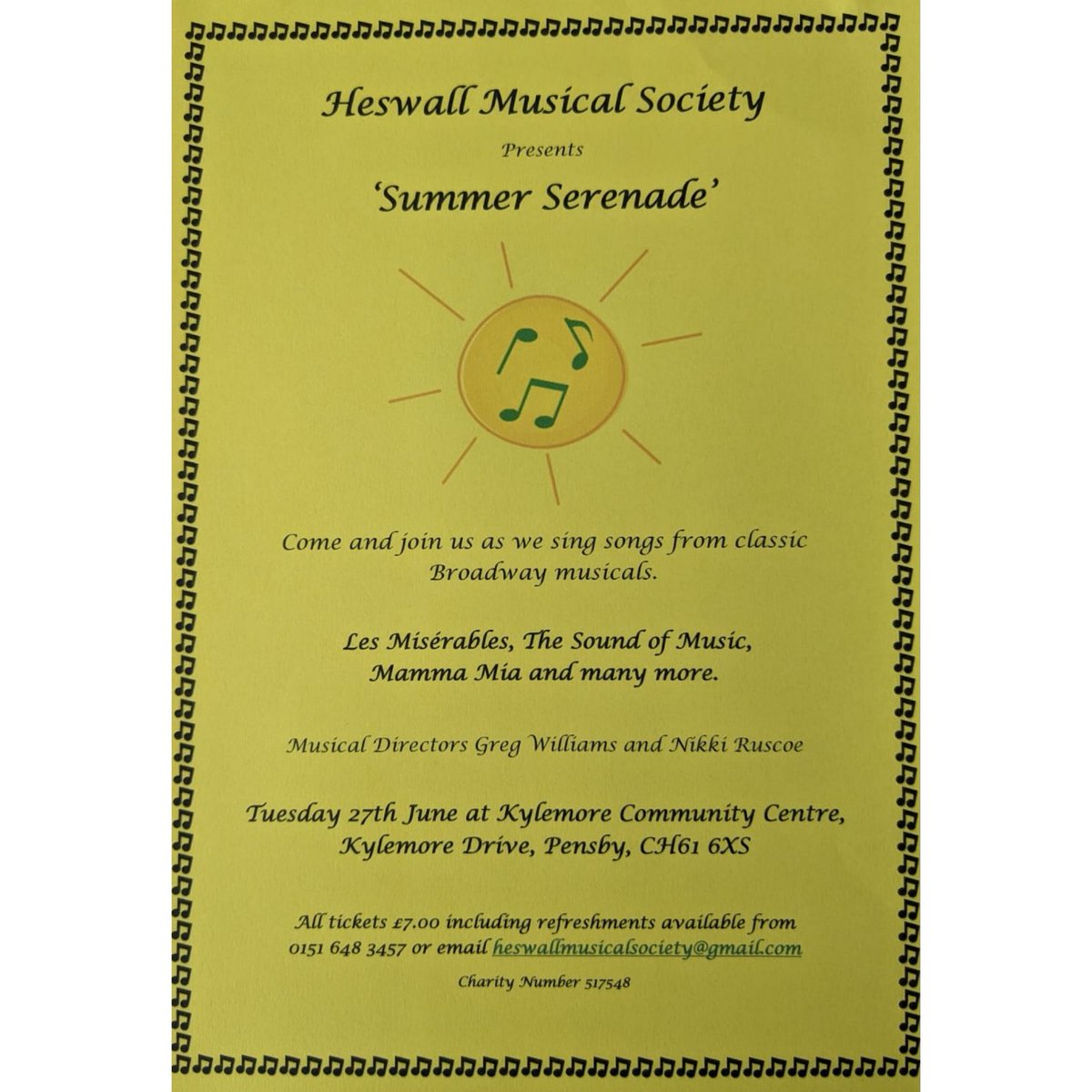 Please and support us in our upcoming concert on 27th June in Kylemore Community Centre starting at 7.30pm!

Please message if you like some tickets 💛💛

#heswallmusicalsociety #heswall #ameaturtheatre #amdram #wirral #musicals