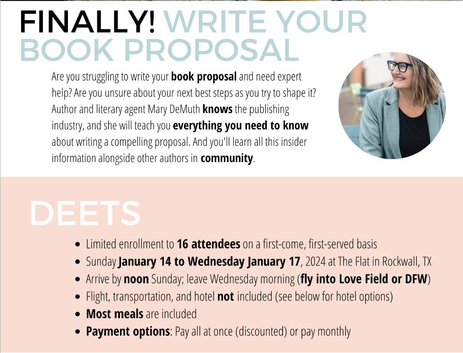 MaryDeMuth's tweet photo. If you want to be traditionally published, you'll need to learn how to write a stellar book proposal. My intensive will teach you all you need to know!

Details: 
 https://t.co/1Cjo9fMD1z https://t.co/AnRE6JH3zB