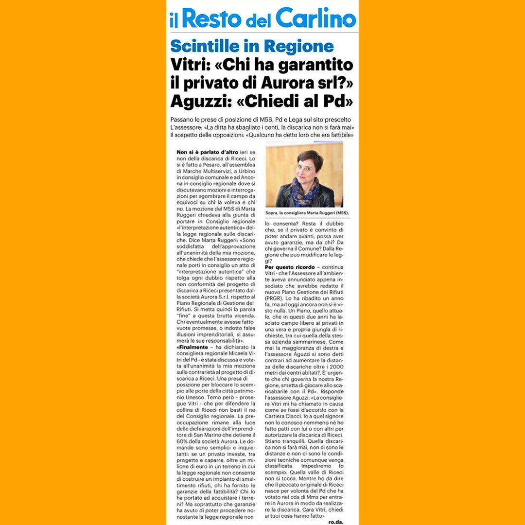 marta_ruggeri's tweet photo. Mozione M5S su Riceci
Ruggeri: “Soddisfatta dall’approvazione della proposta di portare in aula una interpretazione autentica del Prgr attualmente in vigore sulla definizione dei rifiuti”.

Le prese di posizione politiche sono importanti... https://t.co/55T8WujyNG