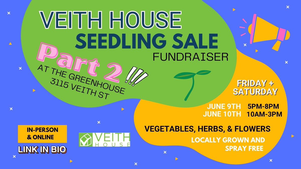 VeithHouse's tweet photo. PART 2 of the #VeithHouse Seedling Sale at the urban farm greenhouse is this Fri and Sat. Browse our selection of vegetable, herb, and flower seedlings! Plus we are now offering hanging baskets! #Fundraiser https://t.co/JYUc1QoKSl