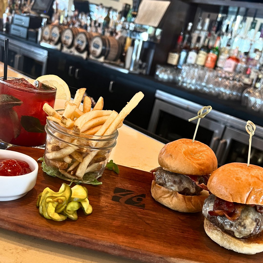 Did you know we had a bar menu?⁣
And it's half price Monday through Thursday 3-6pm? ⁣
⁣
📸⁣
Burger Sliders with bacon, cheddar, tomato &amp; chipotle chutney⁣
⁣
Blackberry Bourbon Smash with Birddog blackberry bourbon, mixed berry purée, mint, splash of lemon⁣
⁣