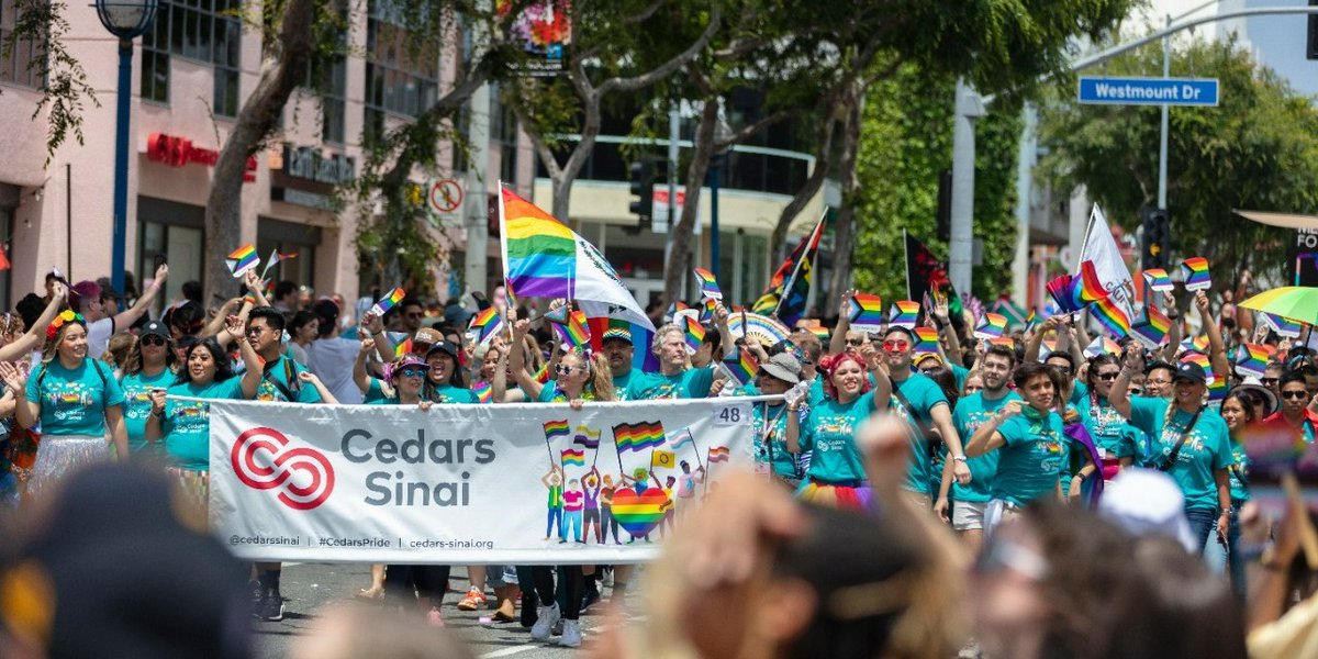 CedarsSinai's tweet photo. Thank you to all our volunteers who showed up with their #CedarsPride for this year's #WeHoPride!
 
The energy &amp; style of our parade group and team at Booth 305 was amazing. We also want to thank the staff who worked behind the scenes to make the weekend seamless and joyful! ❤️ https://t.co/J9hzNiClfO