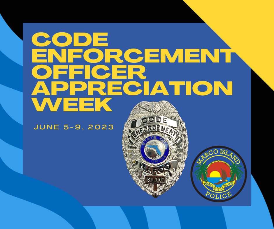 MarcoIslandPD's tweet image. Code Enforcement Officers enforce codes and ordinances to ensure a safe and healthy community.
We appreciate them and everything they do for the residents of Marco Island! 📝👮🏖️ #marcoisland #codeenforcement #thankyouforyourservice