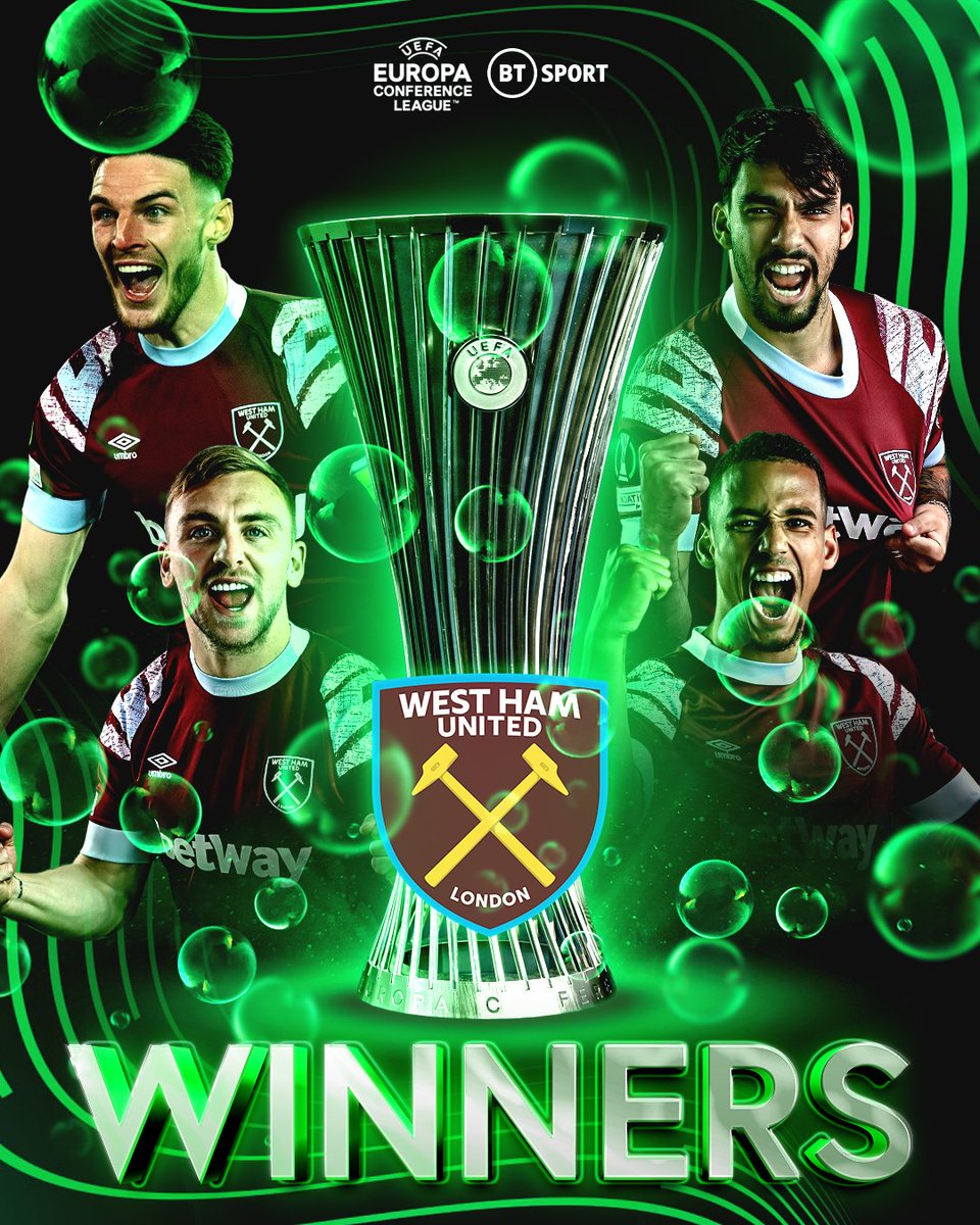 ⚒️ WEST HAM ARE MASSIVE!  ⚒️

Jarrod Bowen scores in the 90th minute as David Moyes' side beat Fiorentina to win the UEFA Europa Conference League, their first major trophy since 1980!

#UECLfinal