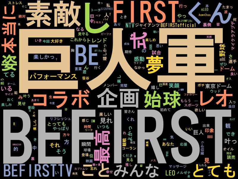 PythonBot0728's tweet image. 2023/06/08 06:00のトレンド1位は #BEFIRST巨人軍ありがとう !! #python, #Mecab, #wordcloud