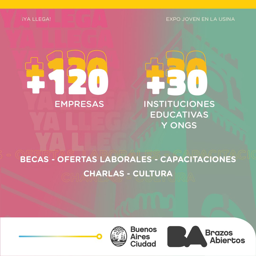 ¡No te pierdas la #ExpoJoven2023! 🎉 El 5 y 6 de julio, en la Usina del Arte, vas a encontrar ofertas laborales, capacitaciones, becas y charlas con personalidades destacadas.
🎟️Reservá tu entrada en expojoven.com.ar
