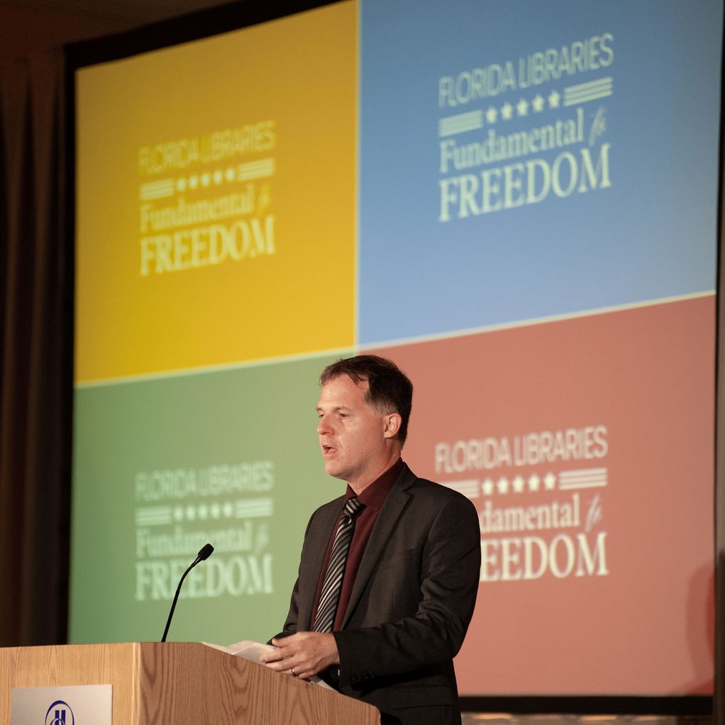 TweetFLAlibrary's tweet image. Congratulations to the incoming President of the Florida Library Association! Douglas Crane from Palm Beach County Library. His message for us: Florida Libraries are Fundamental to Freedom. 

#floridalibraries #fundamentaltofreedom #floridalibraryassociation