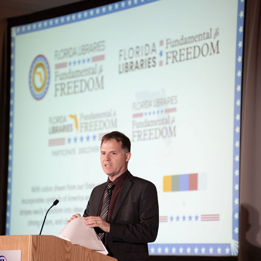 TweetFLAlibrary's tweet image. Congratulations to the incoming President of the Florida Library Association! Douglas Crane from Palm Beach County Library. His message for us: Florida Libraries are Fundamental to Freedom. 

#floridalibraries #fundamentaltofreedom #floridalibraryassociation