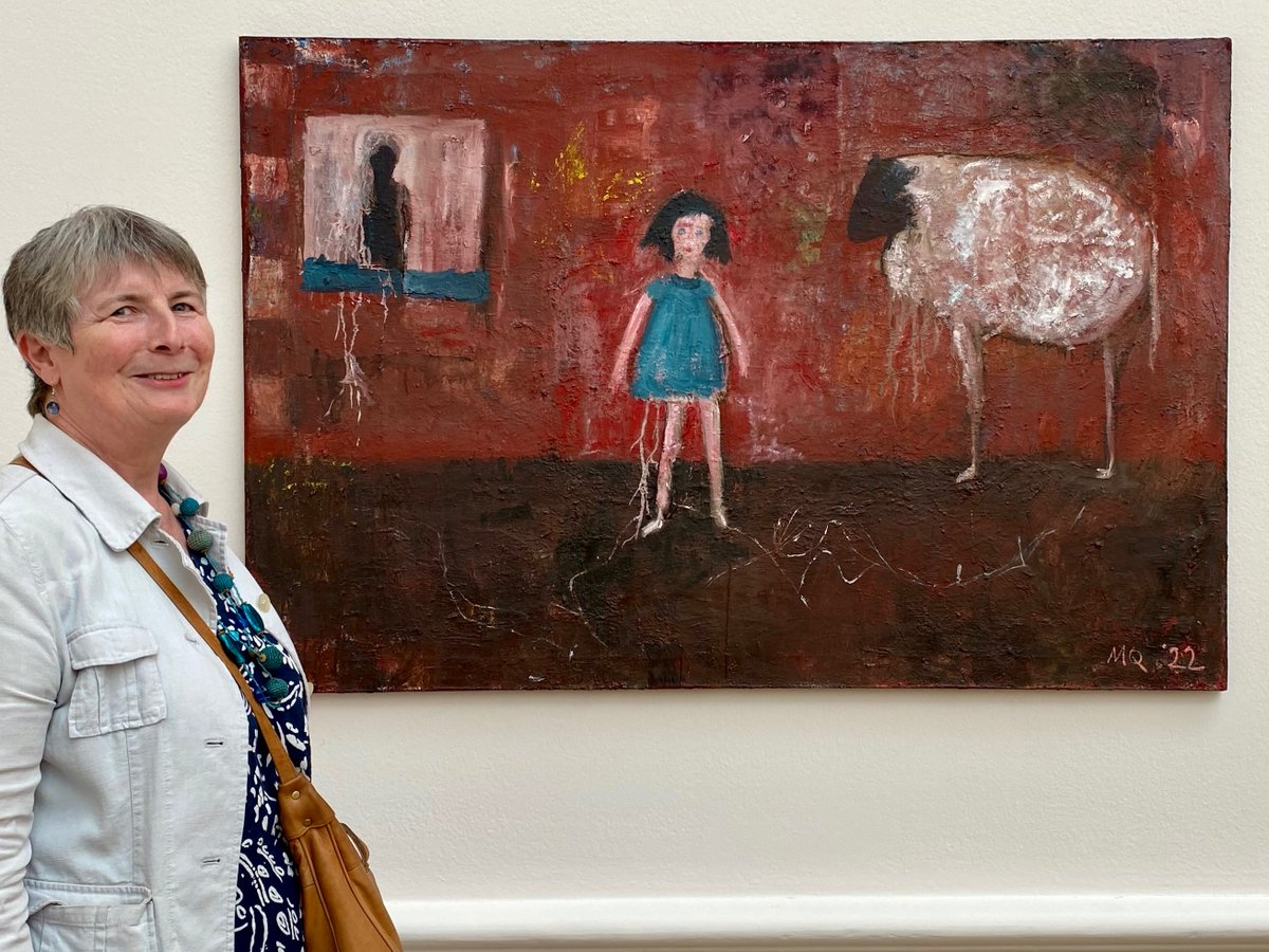 While her husband, twice Booker nominated author,Patrick McCabe signed copies of @Unbounders #Poguemahone at the Hay festival, Margot Quinn exhibits her painting at the @royalacademy. The painting is called ‘follow your heart don’t be a sheep.'

I love it.  ♥️🐑