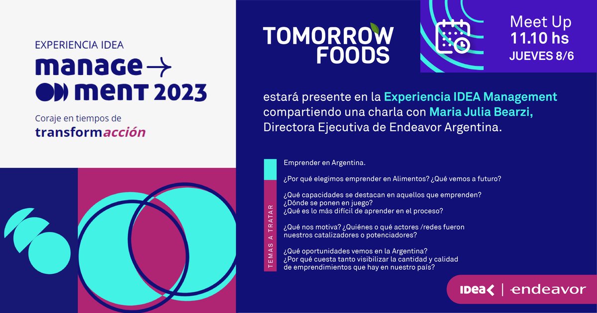 🙌🏼 ¡Mañana 11.10 hs estaremos presentes en #ExperienciaIDEAManagement organizado por <a href="/idea_arg/">IDEA</a>!

✅ Nuestro CEO y fundador, <a href="/agusbelloso/">Agustin Belloso</a>, será uno de los destacados oradores en una interesante charla junto a María Julia Bearzi, Directora Ejecutiva de <a href="/EndeavorArg/">Endeavor Argentina</a>