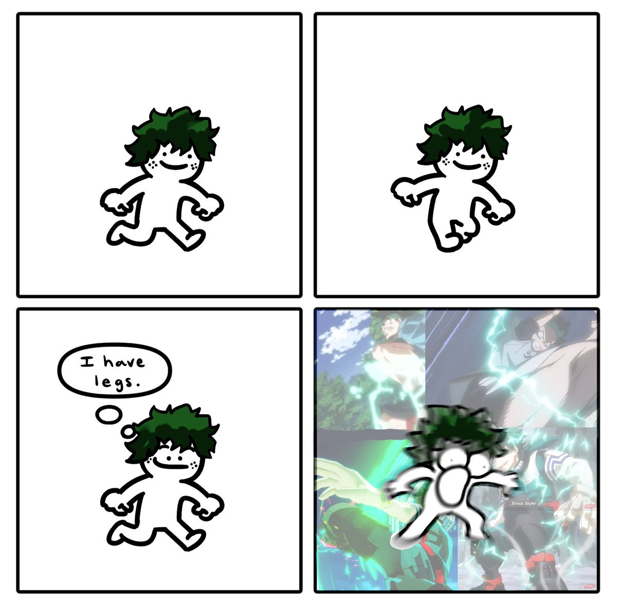 I will never not make fun of Deku for this, the precious kicky bean