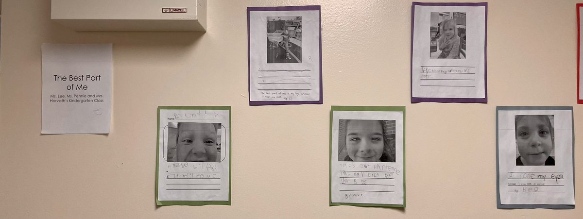 BracebridgePS's tweet image. Students in kinder wrote about “The best part of me”. The writing is on display for all staff and students to see. #bpsproud @ms_charlottelee