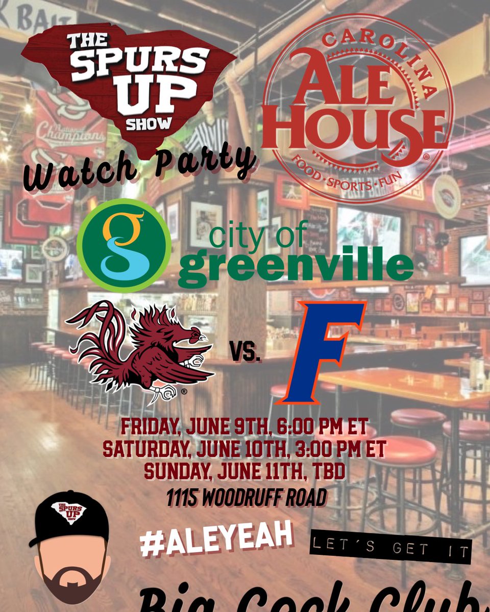 SECUnfiltered's tweet photo. ⚾️ SUPER REGIONAL HEADQUARTERS ⚾️

Excited to watch the Yardcocks take on Florida all weekend long from CAH Woodruff Road!

Head out to your local Carolina Ale House to help cheer on the #Gamecocks to Omaha!

Can’t wait to see y’all there! Let’s get it!

#AleYeah https://t.co/wr9OZIacfm