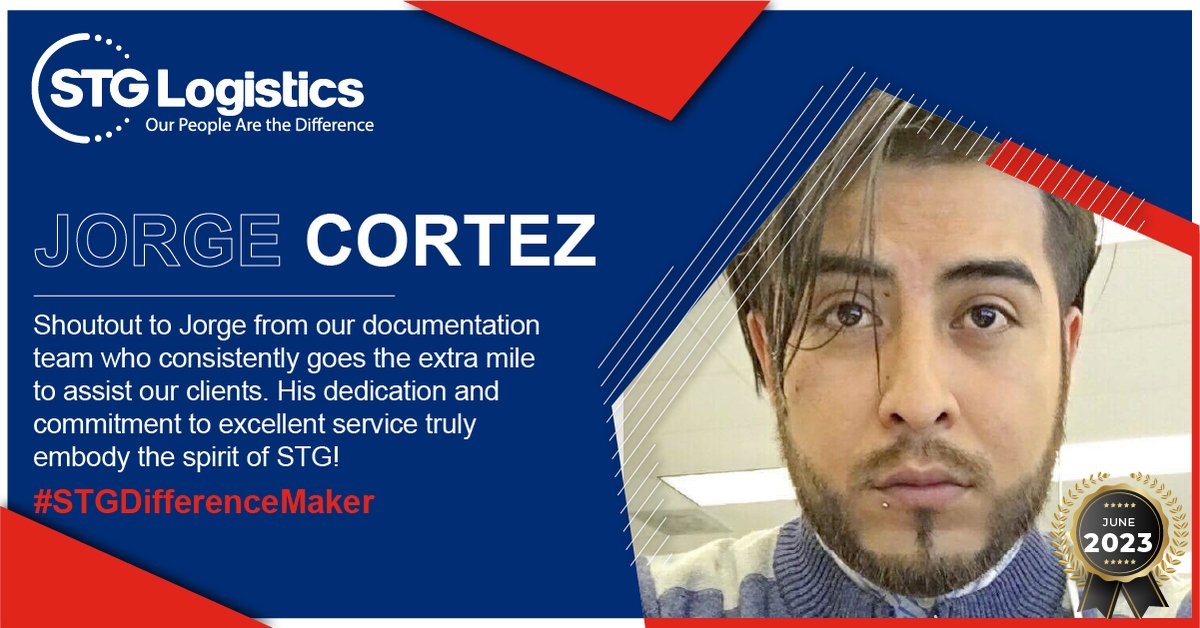 stglogistics's tweet photo. STG Logistics would like to extend a huge thanks to Jorge Cortez for his outstanding and dedicated customer service.
#supplychain #logistics #STGDifference #employeeappreciation #teamwork https://t.co/1iLKzusICi