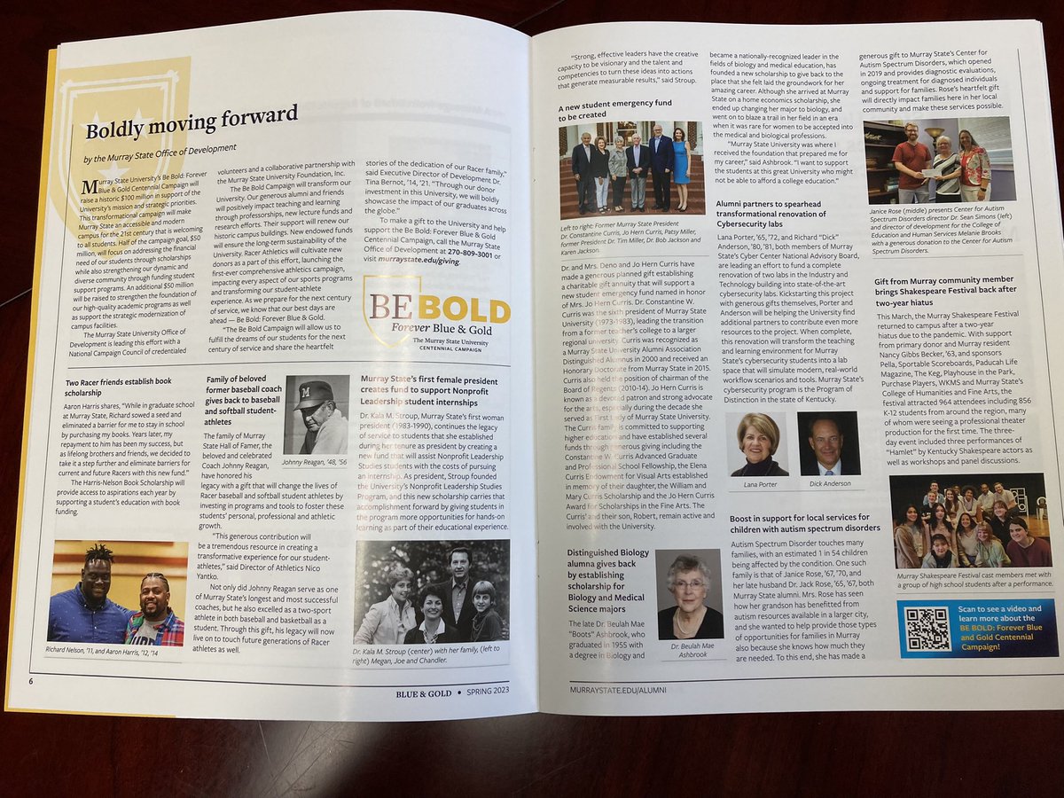 Always fun to collaborate with many for our Spring '23 <a href="/raceralumni/">Murray State Alumni</a> magazine. Excited to feature the new <a href="/MSURacers/">Murray State Racers Athletics</a> Dennis Jackson Leadership Program and provide a student with a writing opportunity again this edition with a Career Services spotlight. 🔷🔶
bit.ly/45QCWtG