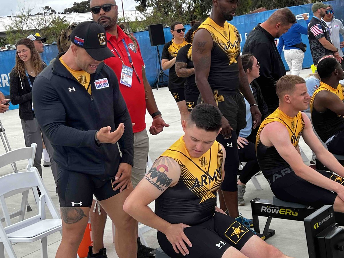 Notes from the Godfather. “You gotta row with a gusto!” - Sgt.  Shawn Lee motivating Sgt. Dalton Apodaca before a team 1 minute row ! #TeamArmy! #WarriorGamesChallenge23 #ARCP #SanDiego