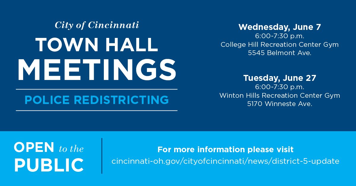 REMINDER: Today, from 6:00-7:30PM at 5545 Belmont Ave will be the first town hall meeting reference our redistricting plan. This is open to the general public.
joincincypd.com