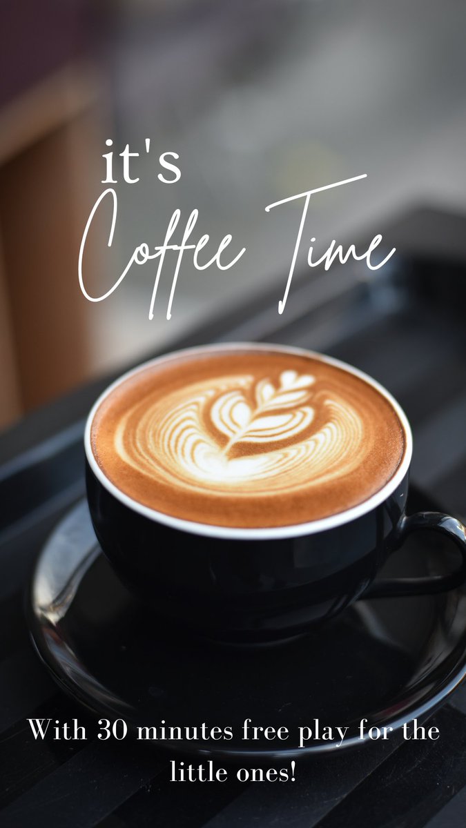 It’s Thursday! Time to come and enjoy coffee in our sit down cafe and enjoy a slice of home made cake freshly baked on the day, or a light snack.
30 minutes free play in our softplay to help you relax.
Open from 9am to 12pm.
If you’re in a rush, take our coffee on the go.