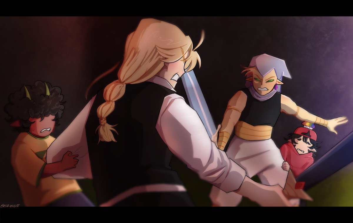 ksd_esign's tweet photo. “You dare swing your sword at my child?!”

#qsmpfanart #foolishgamersfanart #foreverfanart https://t.co/E3hRU72rAW