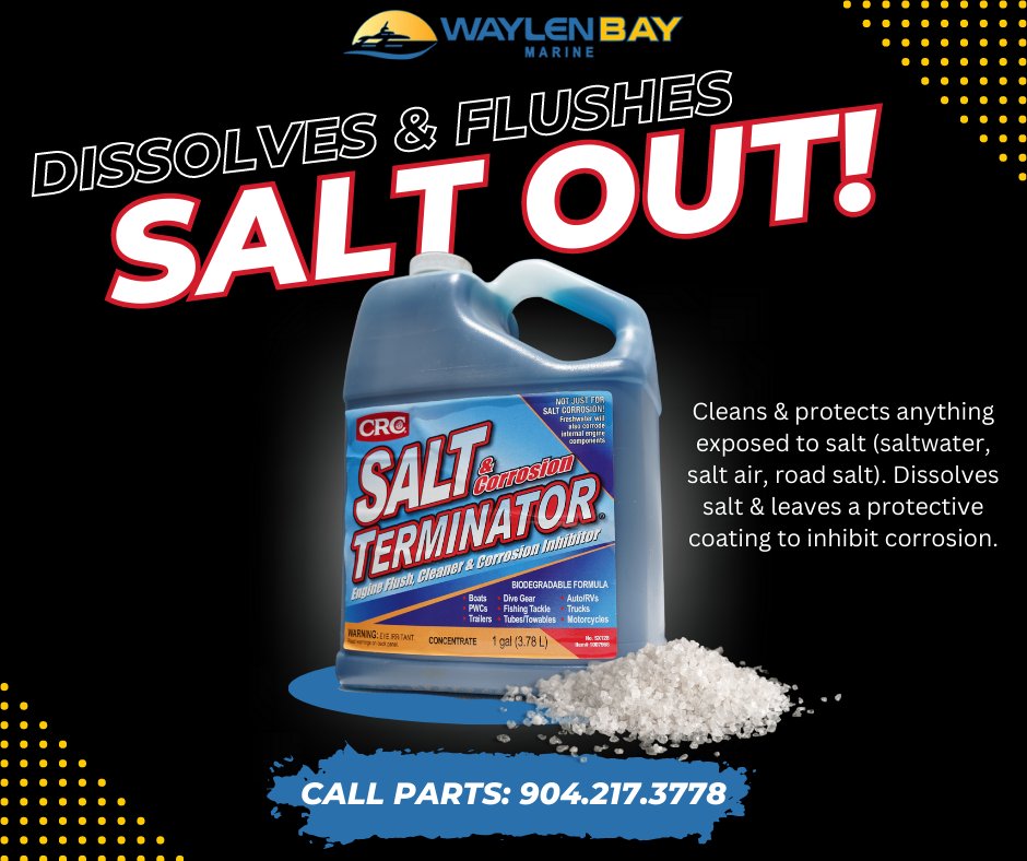WaylenBayMarine's tweet photo. Did you know at Waylen Bay Marine we carry a wide range of parts and accessories for your boat?
We also carry items like Salt Terminator! This stuff should absolutely be part of any marine service! Salt terminator is an engine flush, cleaner and corrosion inhibitor for your boat! https://t.co/YEZ5IqSdQF