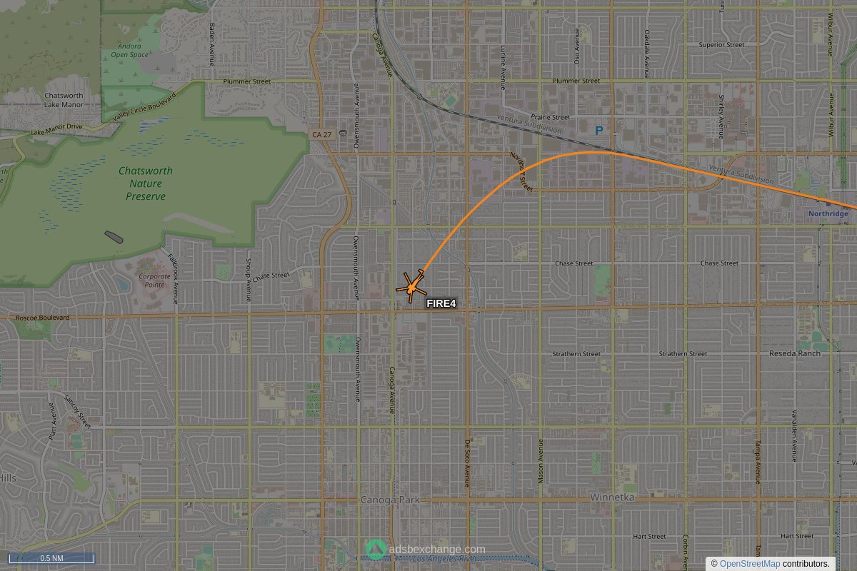 ffoverhead's tweet image. LAFD aircraft #N304FD callsign #FIRE4 (A139) was spotted near Chatsworth, Los Angeles, CA at approx 21:22 UTC squawking 1200 globe.adsbexchange.com/?icao=a32eaf&amp;amp;z… #LAFD #LAFire